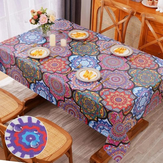 Tavolo esterno in stile bohemien, coperta di tavolo in gelato, impermeabile, lavabile, resistente alla sporcizia, facile da mantenere, coperta rettangolare per tavolo, cucina, tavolo da pranzo, party bohemien, 140 x 200 cm