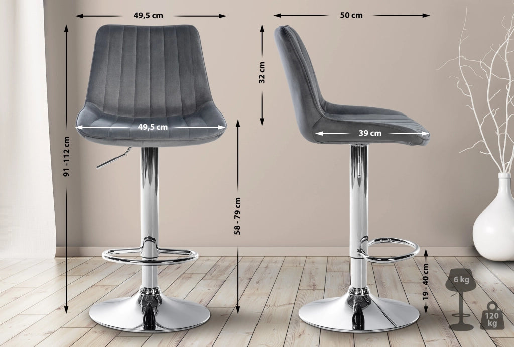 Sgabello Toni Velvet grigio scuro,cromo