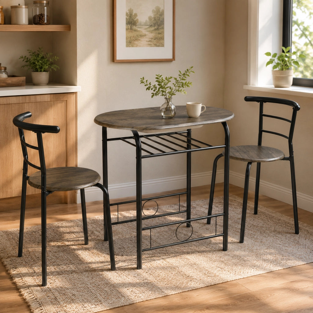 Set bistro 80x53x74.5 cm con ripiano; in metallo; nero