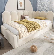 Letto daybed 90x200 cm con contenitore idraulico; struttura in metallo e velluto beige