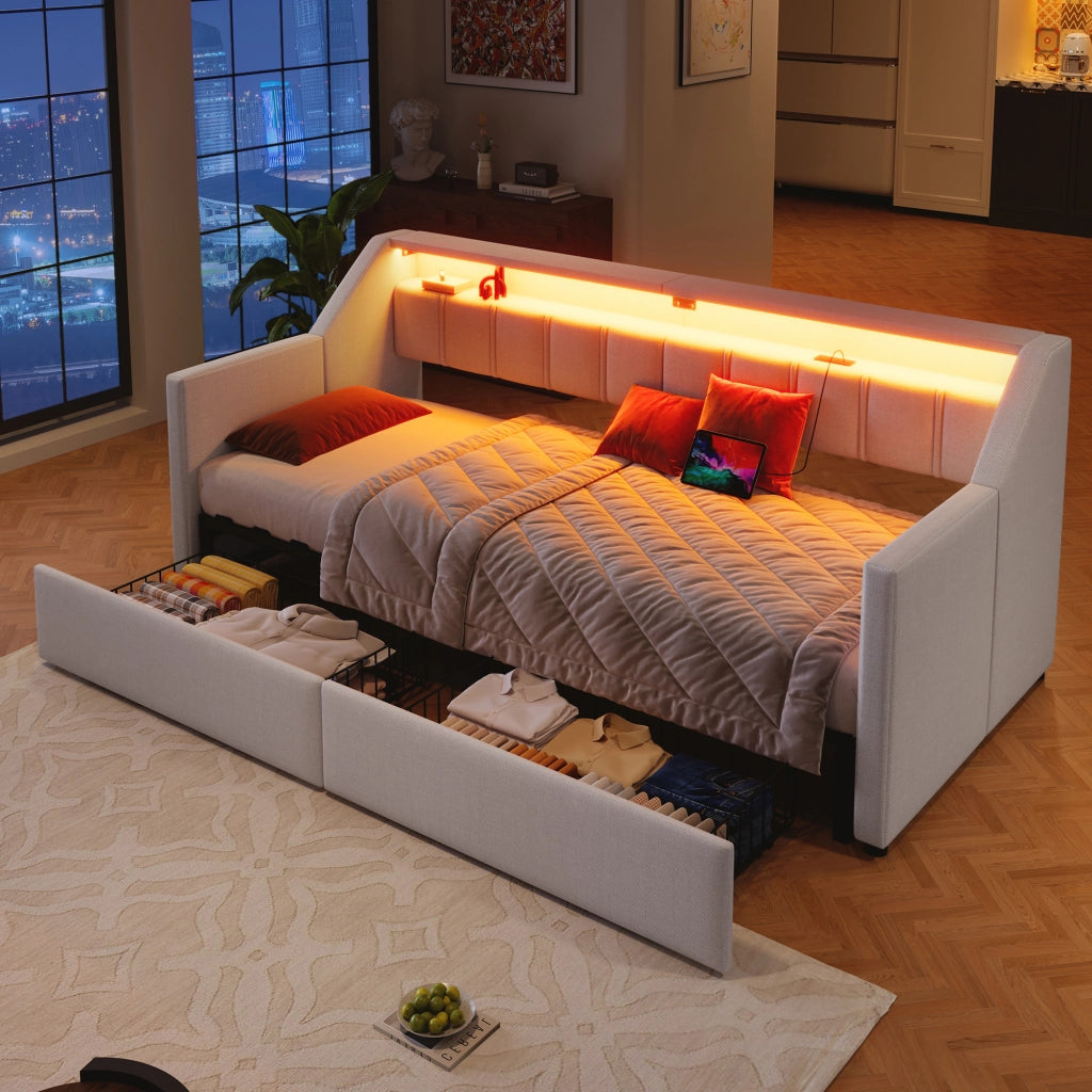 Letto giorno funzionale in lino 90x200 cm