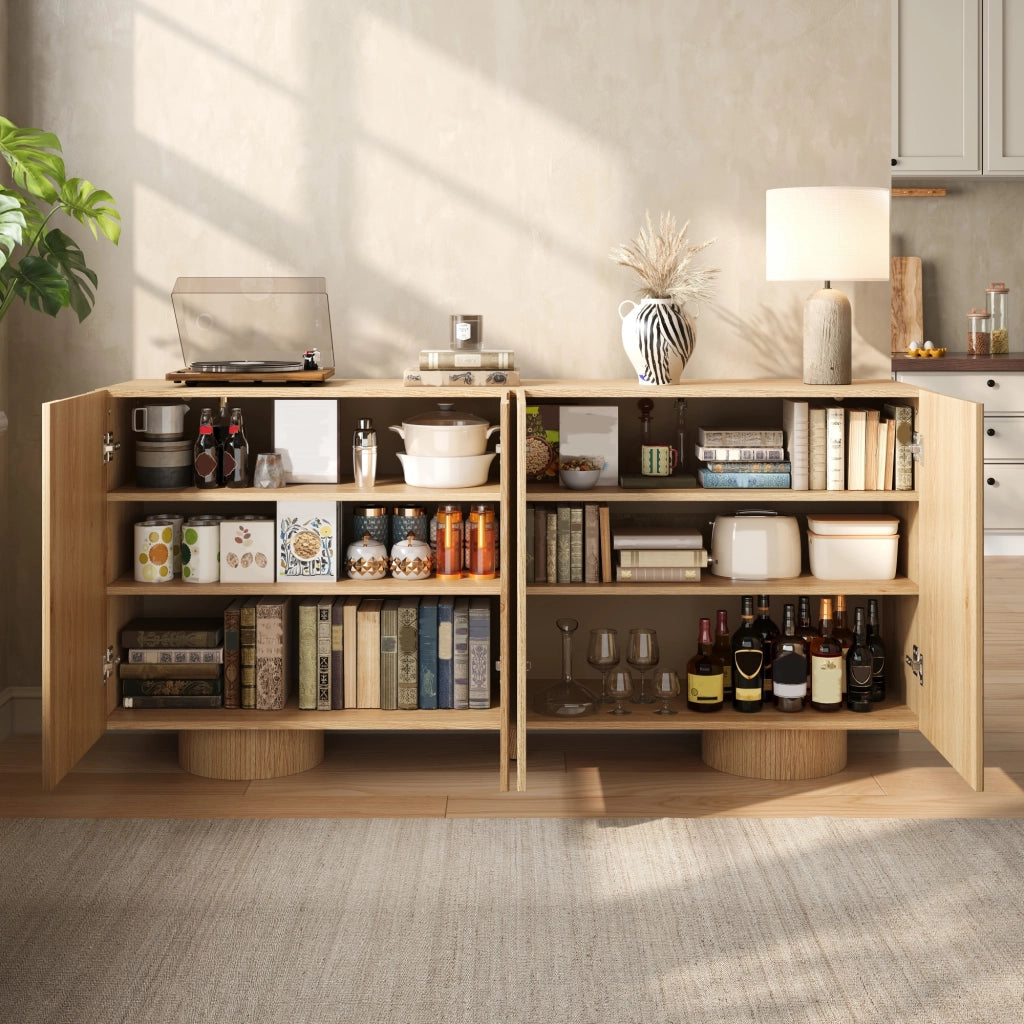 Credenza a 4 ante con ripiani regolabili per ingresso e soggiorno in MDF e bambù naturale
