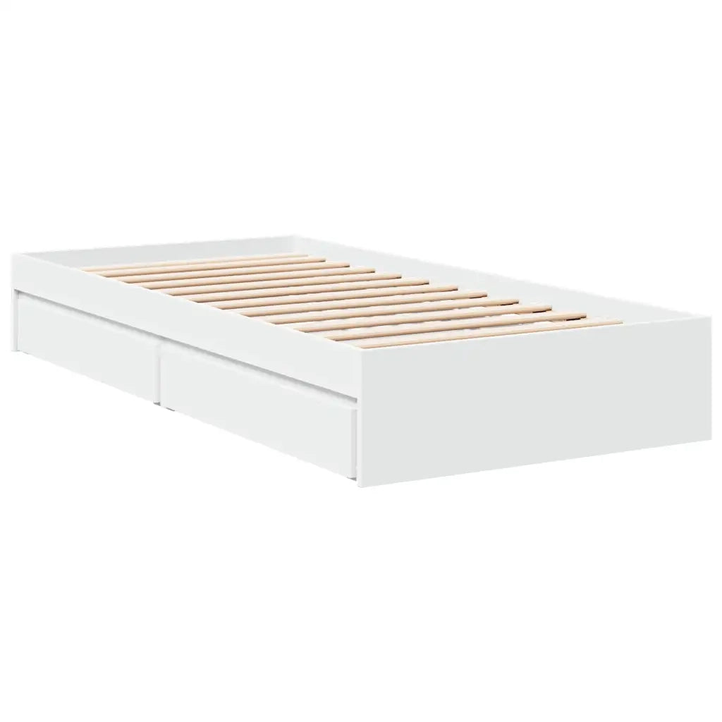 Letto singolo | Letto per adulti | Giroletto con Cassetti Bianco 75x190 cm in Legno Multistrato