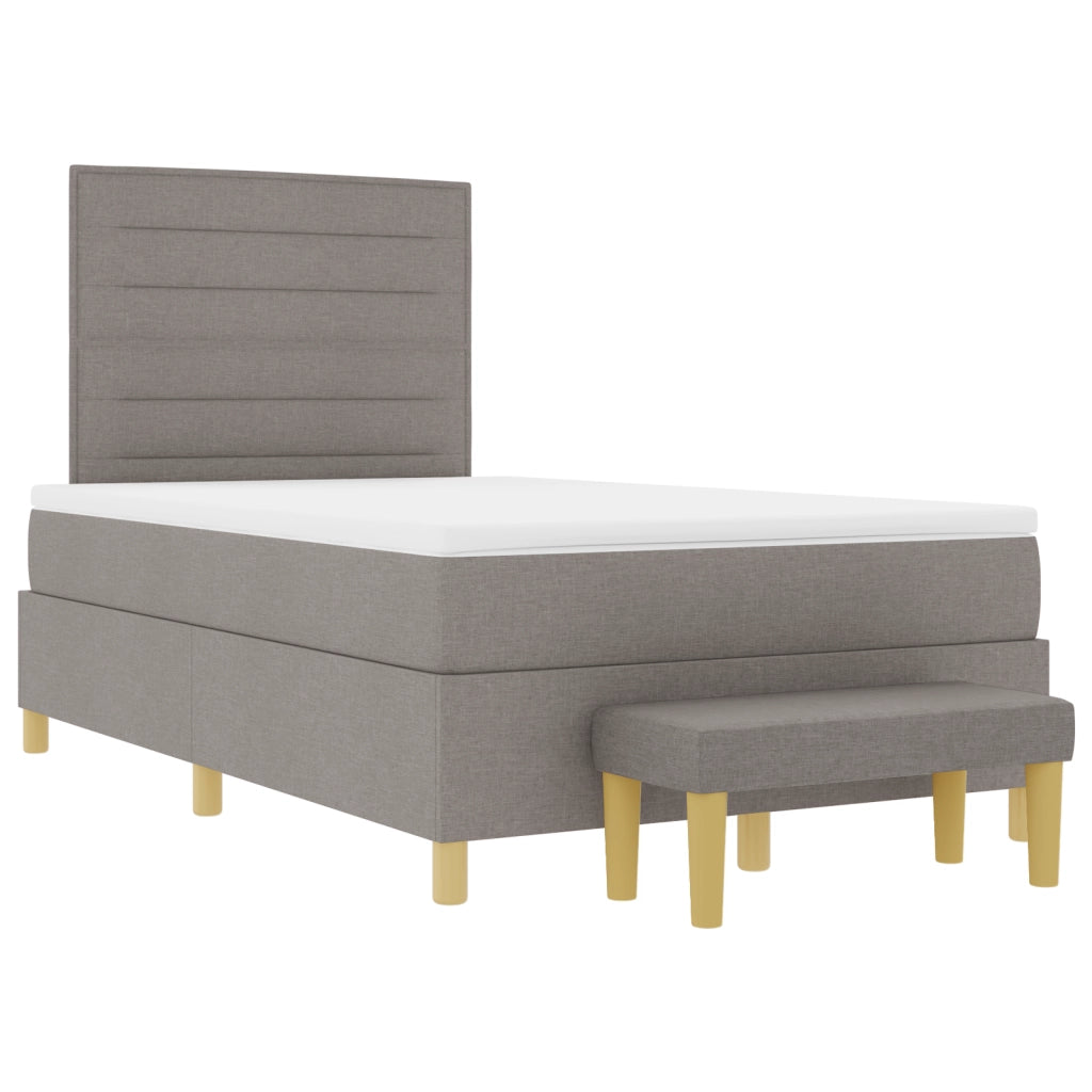 Letto con Box Spring e Panchina Tortora 120x190 cm Tessuto
