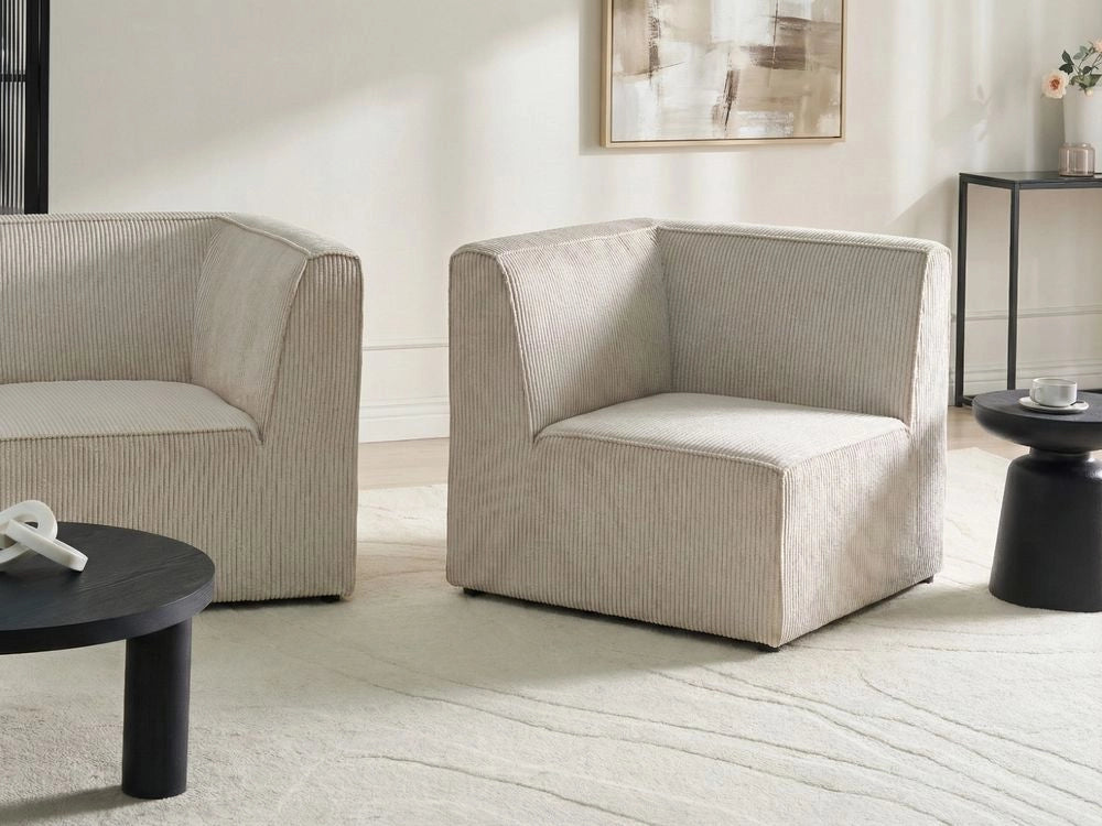 Modulo a un posto con angolo sinistro in velluto a coste beige stile moderno
