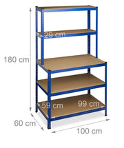 Scaffalatura per carichi pesanti per garage/banco da lavoro portata 900 kg design a clip 5 ripiani larghezza 180 cm blu 13_0001063