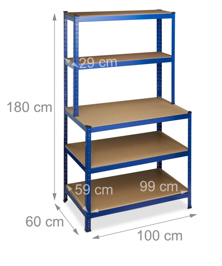 Scaffalatura per carichi pesanti per garage/banco da lavoro portata 900 kg design a clip 5 ripiani larghezza 180 cm blu 13_0001063