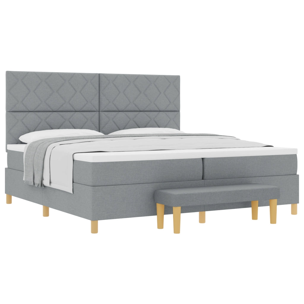 Letto a Molle con Materasso e Panca Grigio Chiaro 200x200 cm Tessuto