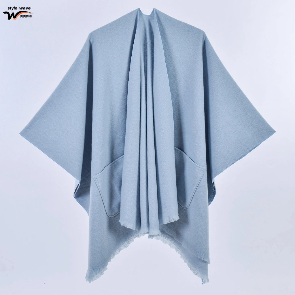 Sciarpa da donna, elegante mantello con cintura diagonale monocromatica