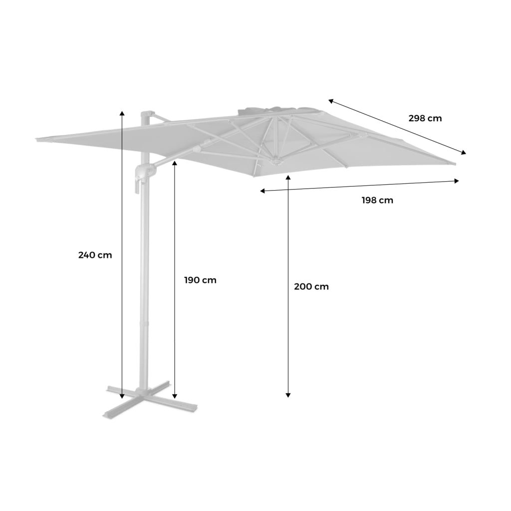Ombrellone rettangolare eccentrico, 3x2m, talpa