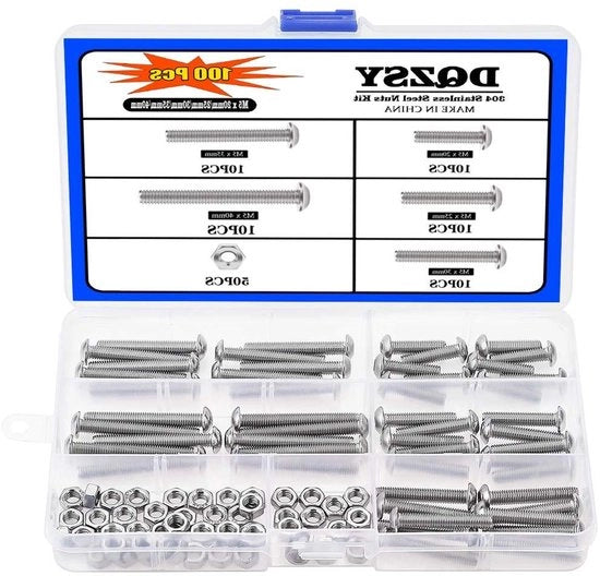 Kit di viti a testa esagonale in acciaio inossidabile da 100 pezzi M5 x 20mm/25mm/30mm/35mm/40mm