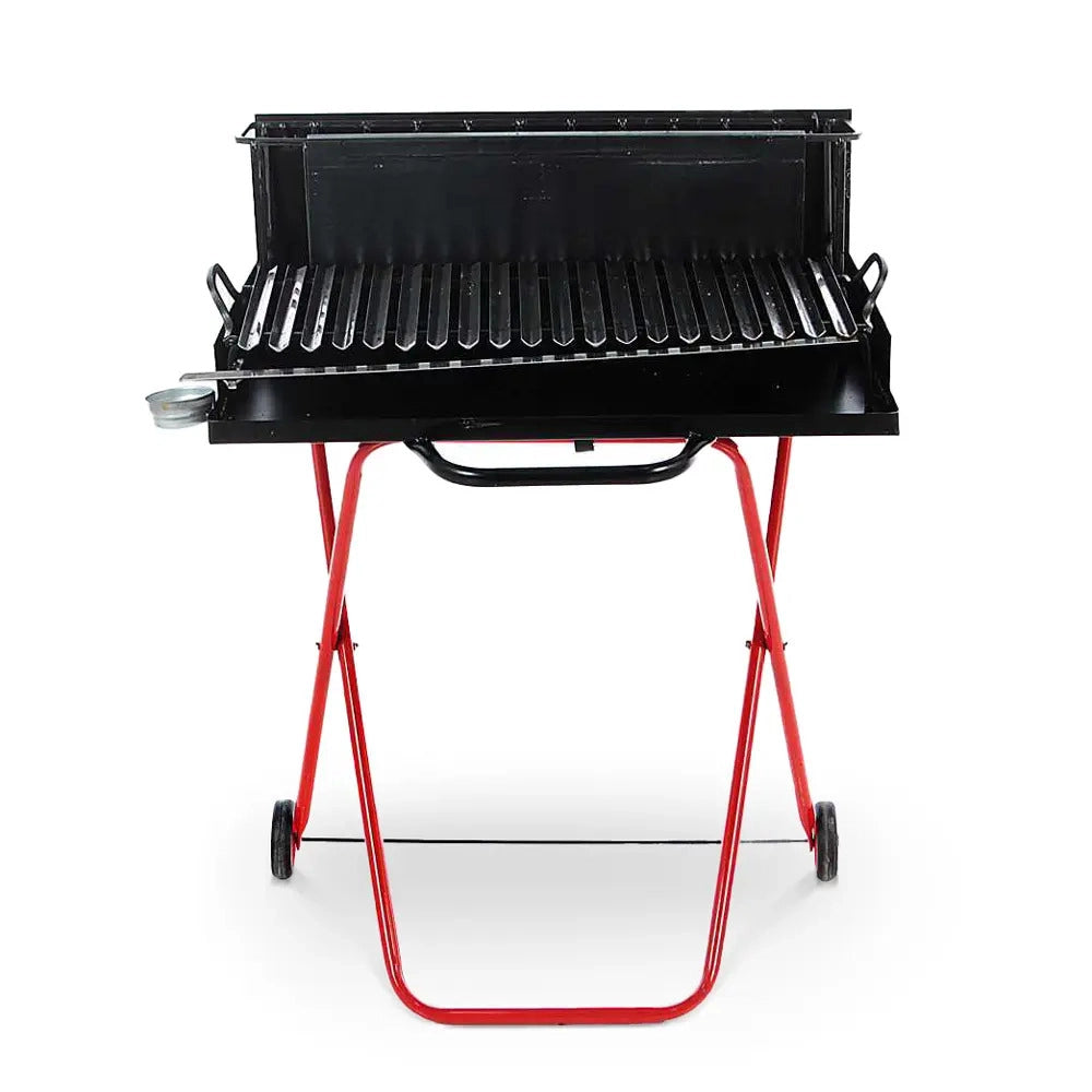 Barbecue a Legna Portatile con Griglia in Acciaio Inox, Ripiano Recupera Grassi, Pieghevole con Ruote, Made in Italy, Con tira braci e bicchiere raccogli olio OMAGGIO (EXTRA LARGE)