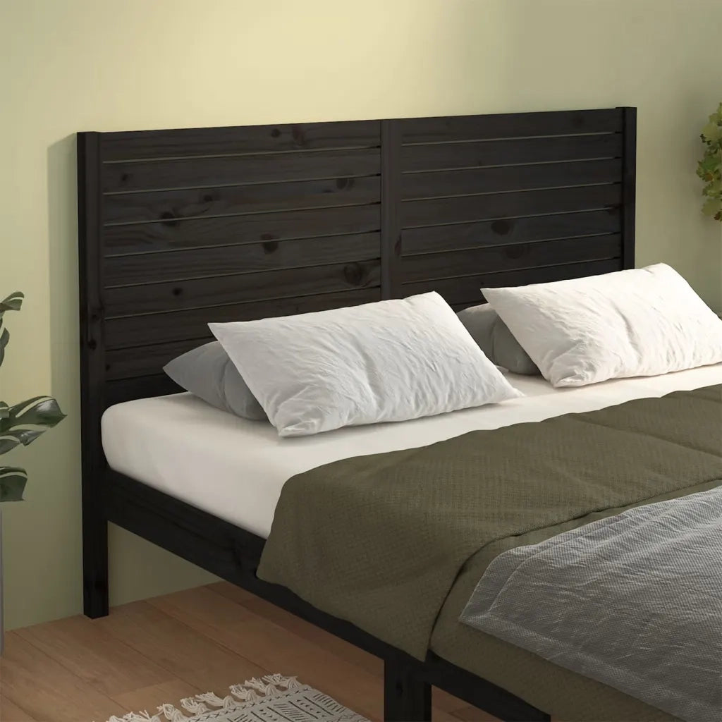 Testiera | Testata per Letto Nera 146x4x100 cm in Legno Massello di Pino