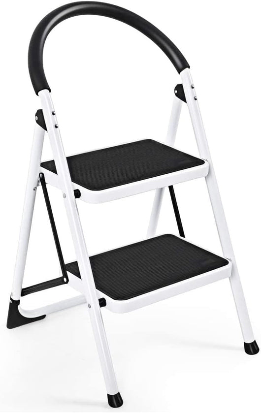 Scaletta Sgabello Pieghevole Salvaspazio 2 Gradini Antiscivolo Maniglione Rivestimento in Gomma 150KG