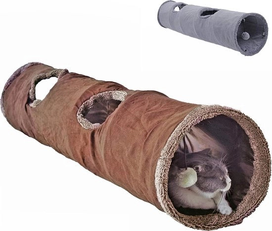 Tunnel per gatti XXL, per gatti grandi, per gatti, per cani, per piccoli animali, 2 aperture, 130 x 30 cm, colore miele