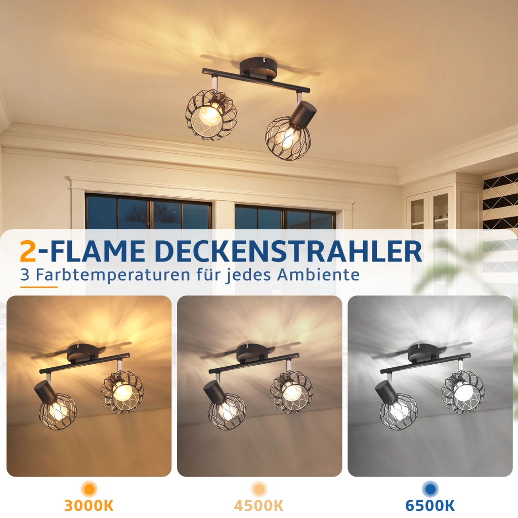ZMH Faretto da soffitto 2 Luci Nero E14 Metall Orientabile Moderni per Soggiorno Cucina Corridoio Senza Lampadina