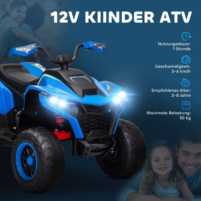 Quad elettrico per bambini, 3-6 km/h, fari a LED, musica, USB, per bambini dai 3 agli 8 anni, blu