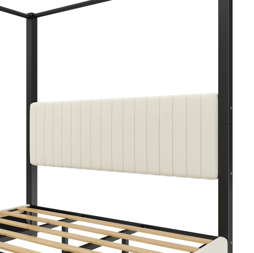 Letto matrimoniale a baldacchino 180x200 cm beige e nero