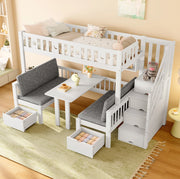 Letto a soppalco multifunzionale 90x200 cm con scrivania pieghevole e scala contenitore