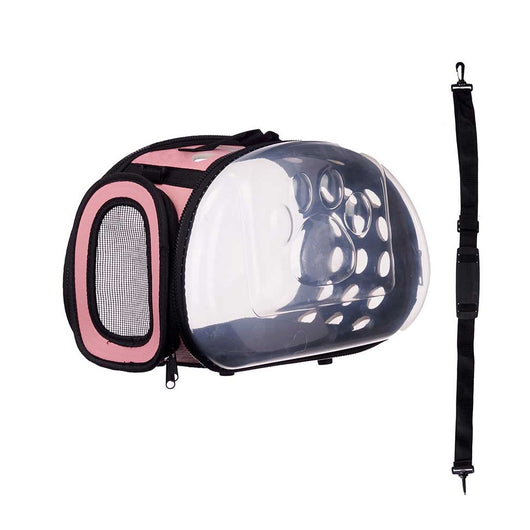 Trasportino per cane gatto Trasparente con Maniglia Tracolla 37x17 H22cm Rosa
