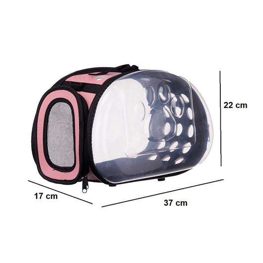 Trasportino per cane gatto Trasparente con Maniglia Tracolla 37x17 H22cm Rosa