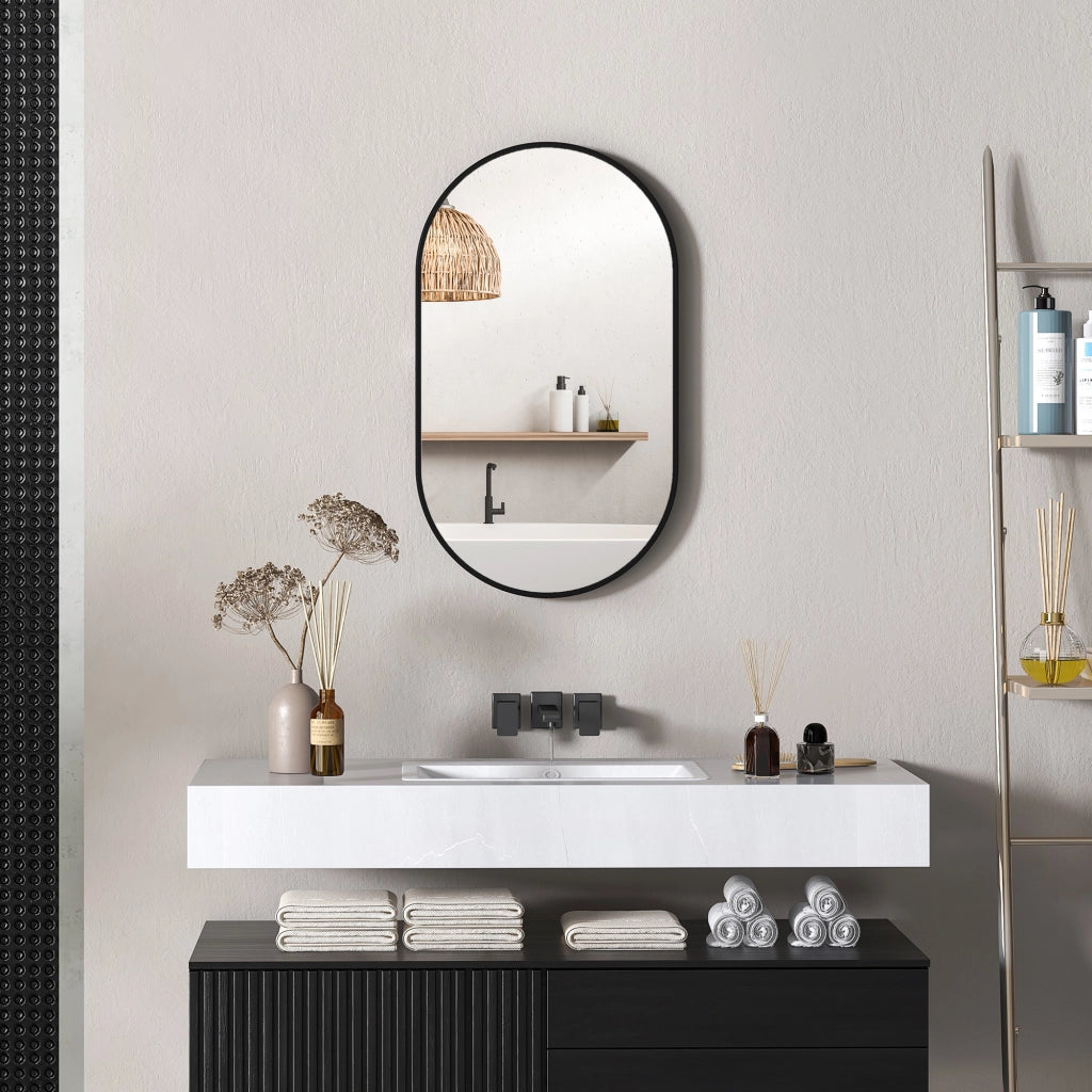 Specchio Bagno Ovale da Parete ¨C Xylo ¨C Cornice Alluminio Nero 40x70cm
