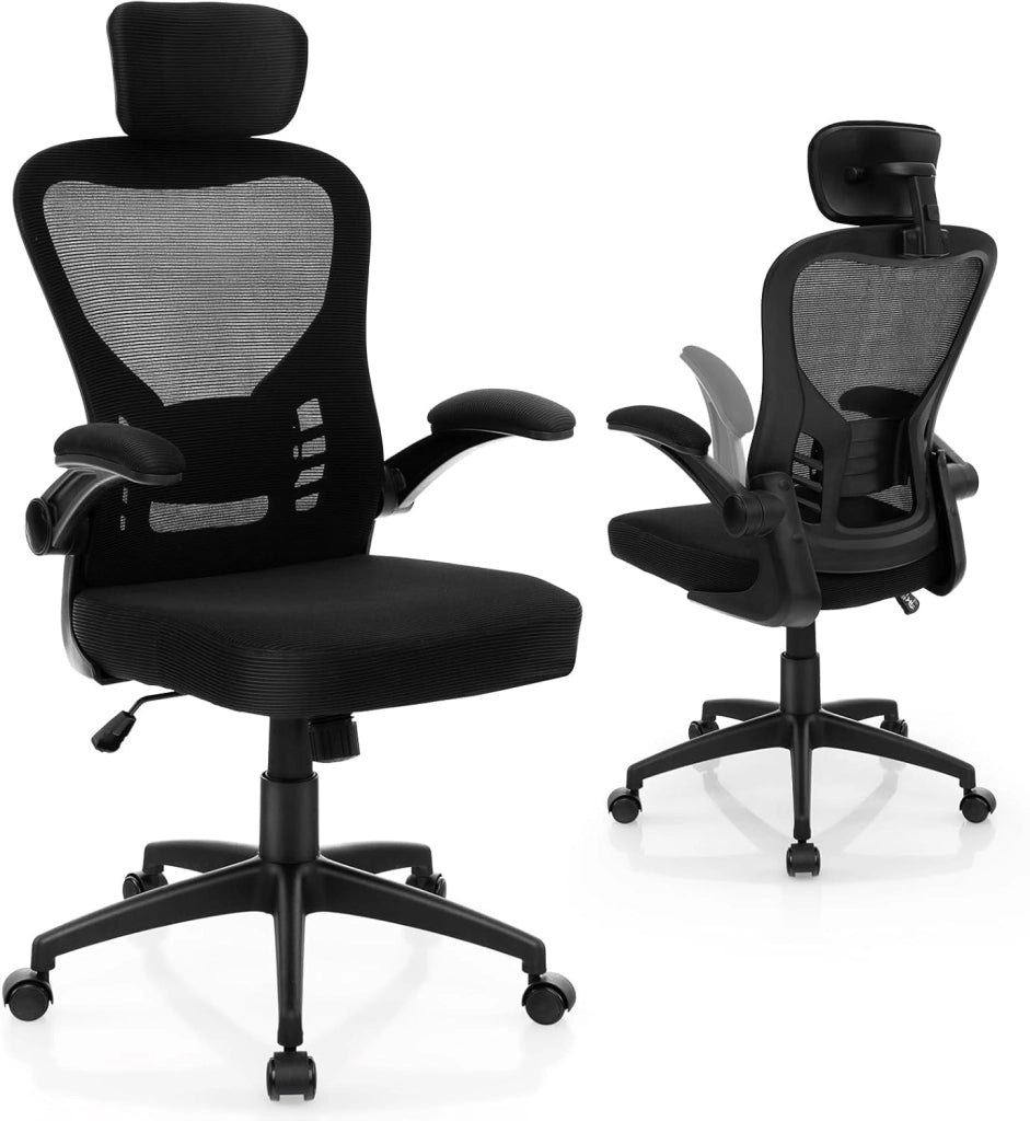 Sedia da Ufficio Ergonomica in Rete, Sedia Direzionale con Altezza Regolabile, Braccioli Ribaltabili, Poggiatesta e Supporto Lombare Regolabili, Sedia Girevole per Studio Casa, Portata 135 kg