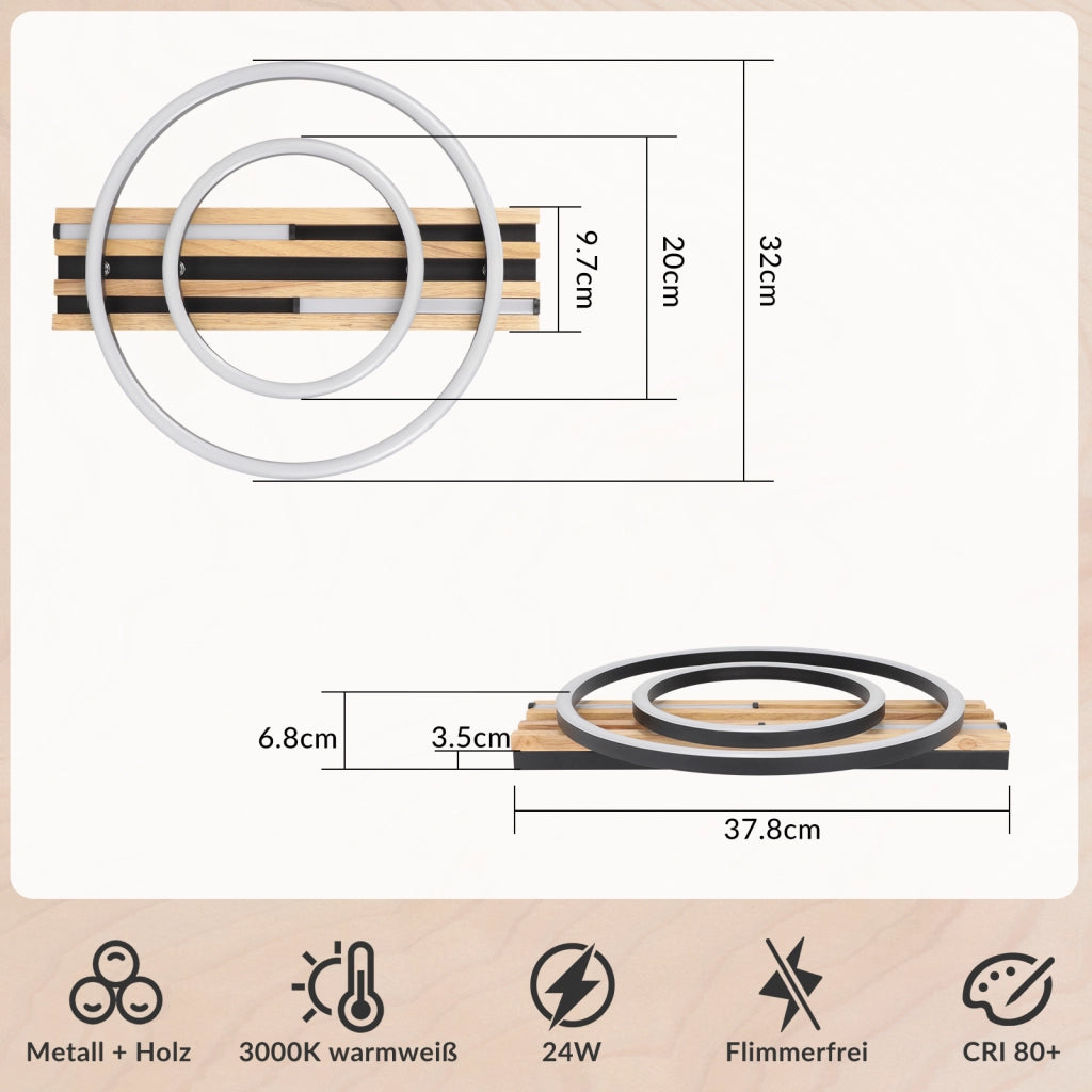 ZMH Plafoniera LED moderna 34W 38cm con 2 anelli e telecomando ideale per soggiorno camera da letto cucina