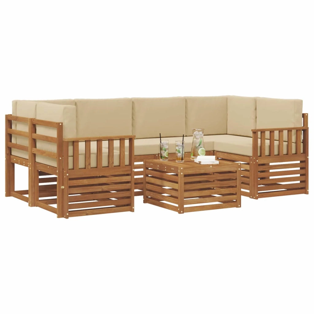 Set di divani da esterno con cuscino 7 pcs Naturale e Beige 3374443