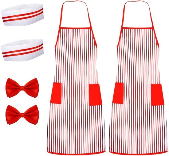 Set di Costumi a 6 pezzi - Pantaloncini a Strisce Rosse e Bianche - Cappello da Cuoco - Collare a Farfalla - Adulti - Tela di Poliestere - Costume da Carnevale