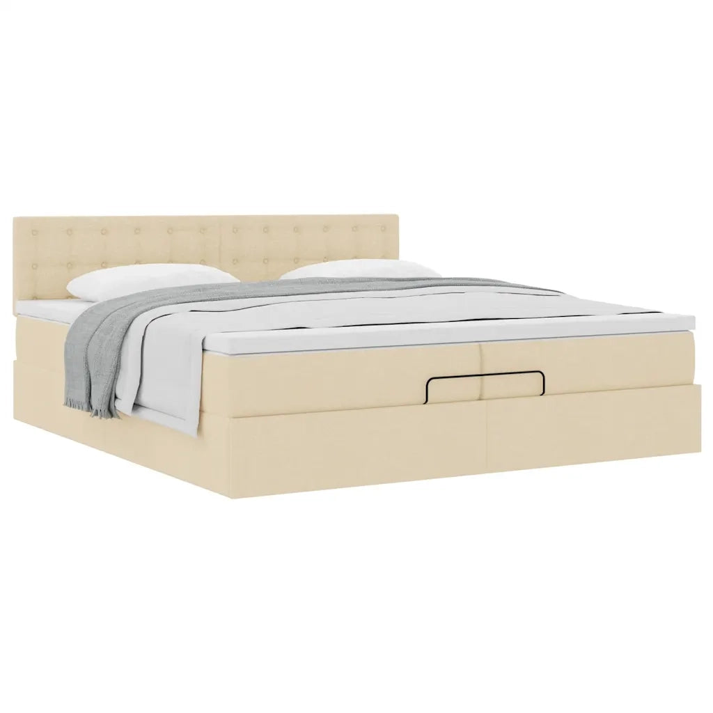 Struttura Letto Pouf con Materasso Crema 200x200cm in Tessuto 3311655