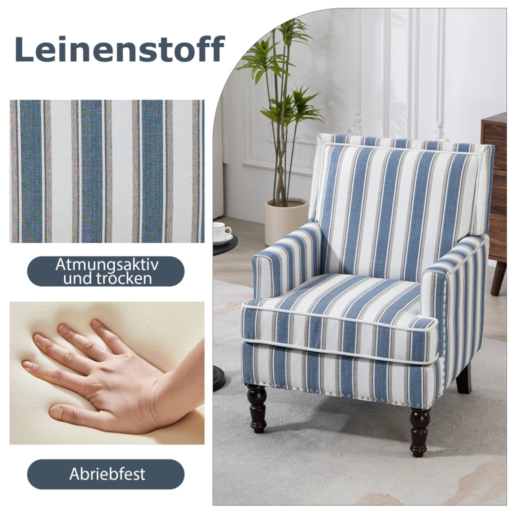 Poltrona Accent Imbottita ¨C MINIMAL ¨C Tessuto Lino Righe Blu/Bianco, Soggiorno