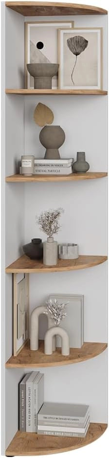 Scaffale d'angolo Ecki, Rovere bianco/dorato, 40 x 180 cm, per montaggio a parete con tre ripiani aperti