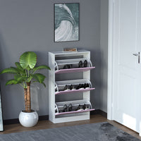 Scarpiera 3 Ante Ripiani Doppia Profondità con Maniglia Rosa e Bianco 63x24x115cm