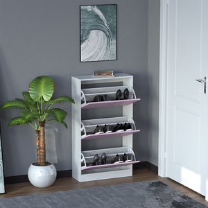 Scarpiera 3 Ante Ripiani Doppia Profondità con Maniglia Rosa e Bianco 63x24x115cm