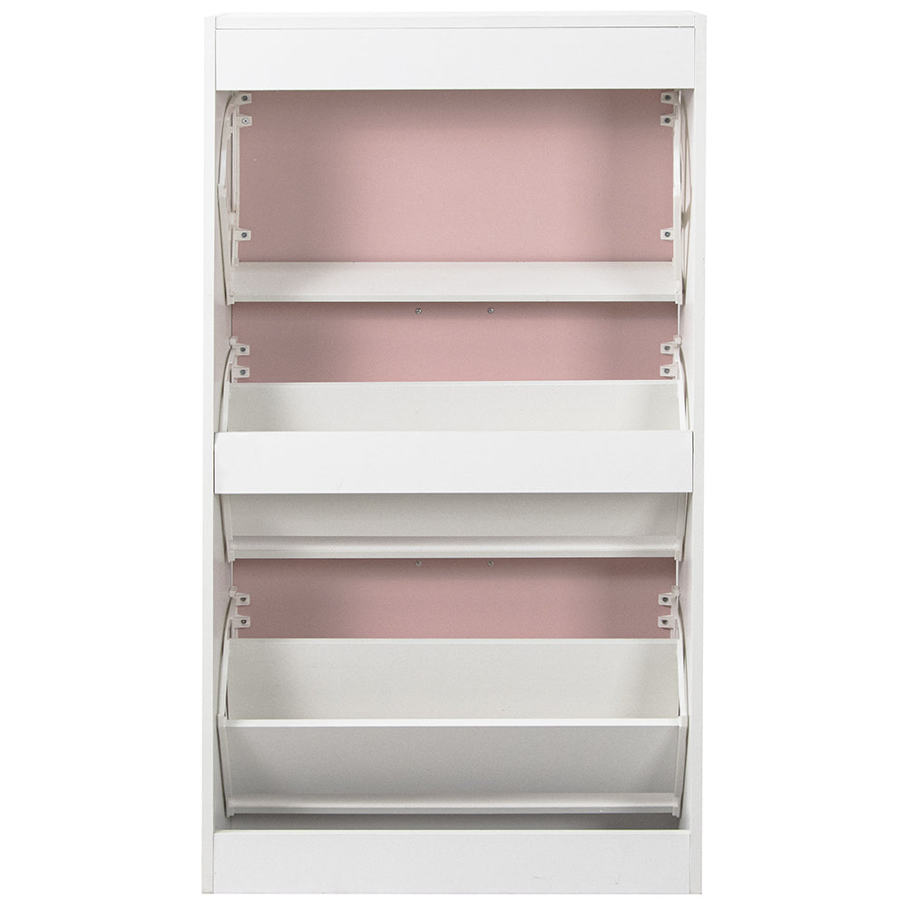 Scarpiera 3 Ante Ripiani Doppia Profondità con Maniglia Rosa e Bianco 63x24x115cm