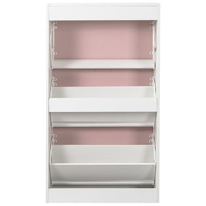 Scarpiera 3 Ante Ripiani Doppia Profondità con Maniglia Rosa e Bianco 63x24x115cm