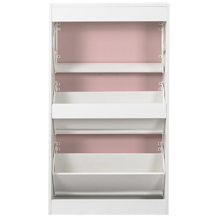 Scarpiera 3 Ante Ripiani Doppia Profondità con Maniglia Rosa e Bianco 63x24x115cm