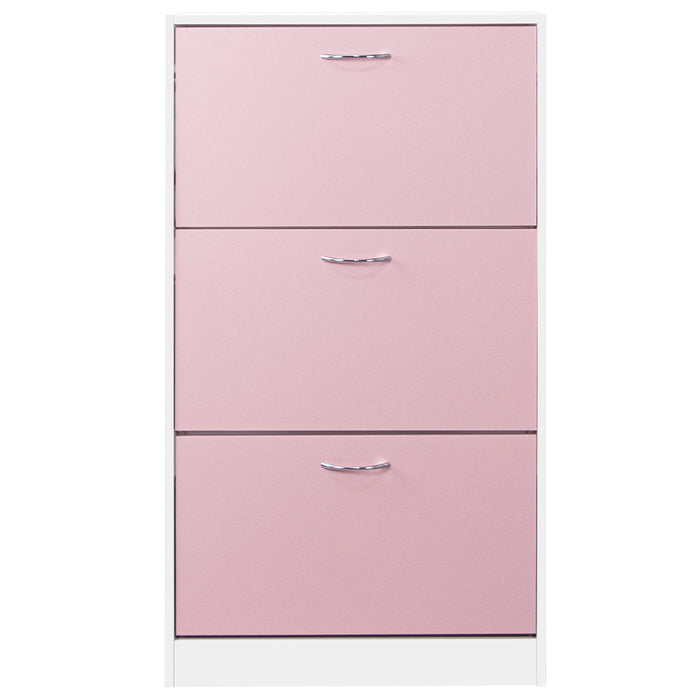 Scarpiera 3 Ante Ripiani Doppia Profondità con Maniglia Rosa e Bianco 63x24x115cm