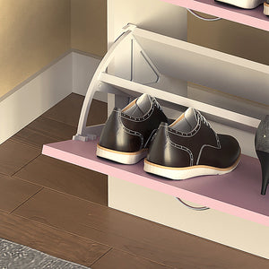 Scarpiera 3 Ante Ripiani Doppia Profondità con Maniglia Rosa e Bianco 63x24x115cm