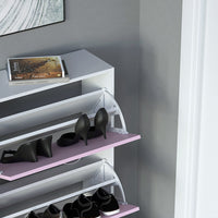 Scarpiera 3 Ante Ripiani Doppia Profondità con Maniglia Rosa e Bianco 63x24x115cm