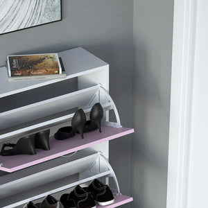 Scarpiera 3 Ante Ripiani Doppia Profondità con Maniglia Rosa e Bianco 63x24x115cm