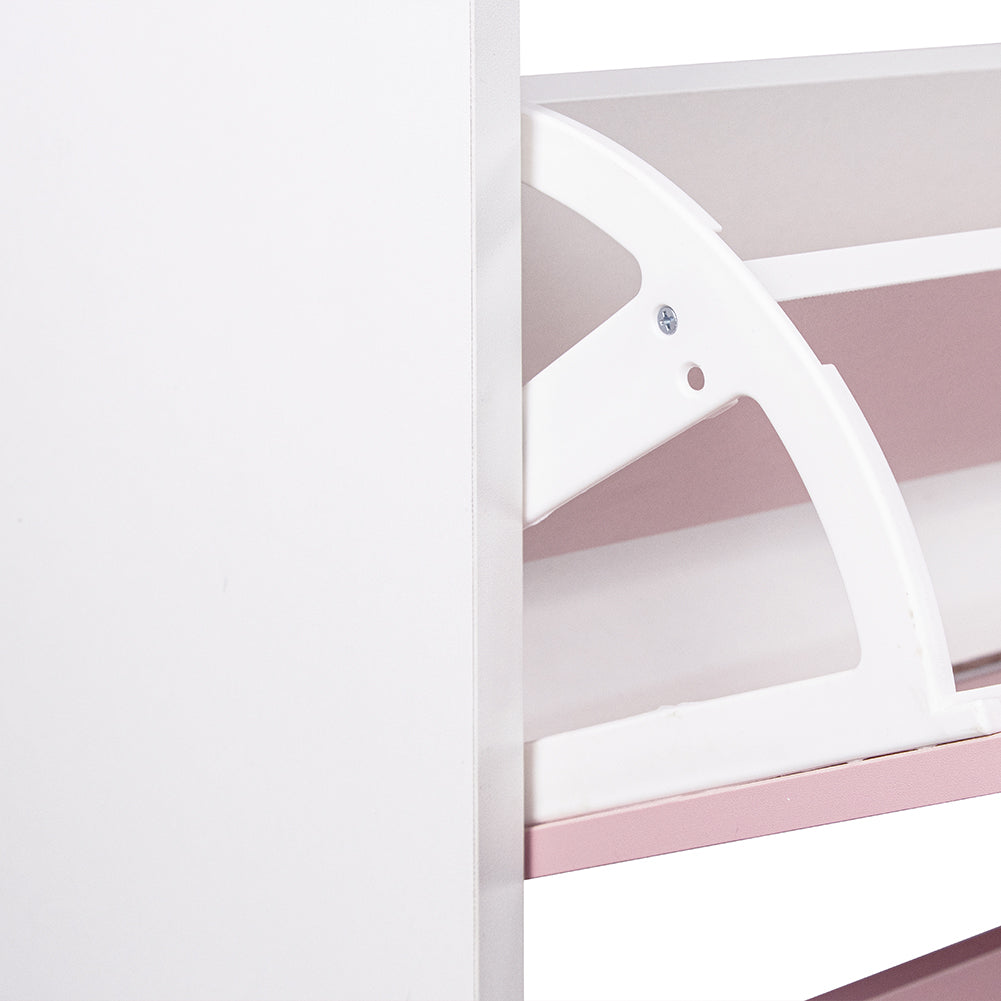 Scarpiera 3 Ante Ripiani Doppia Profondità con Maniglia Rosa e Bianco 63x24x115cm