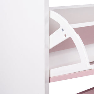 Scarpiera 3 Ante Ripiani Doppia Profondità con Maniglia Rosa e Bianco 63x24x115cm