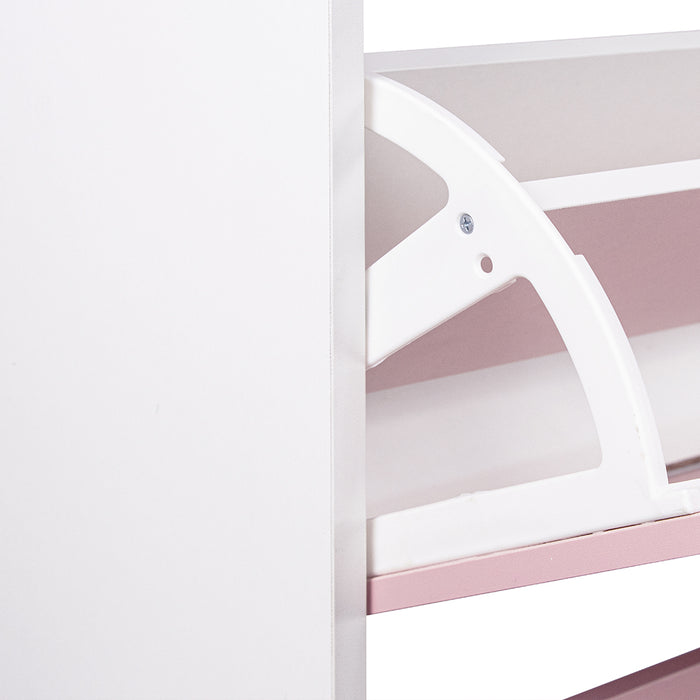 Scarpiera 3 Ante Ripiani Doppia Profondità con Maniglia Rosa e Bianco 63x24x115cm