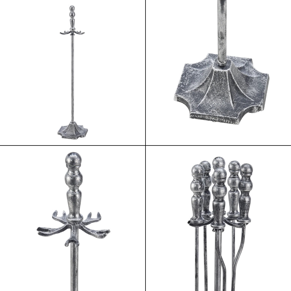 Set di attrezzi per camino Dovre con scopa pala pinze e attizzatoio in argento 03_0006313