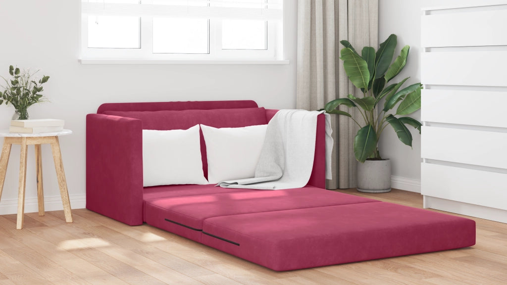 Divano Letto da Terra 2-in-1 Rosso Vino 124x204x61 cm Velluto