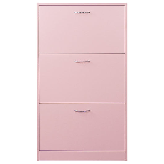 Scarpiera 3 Ante Ripiani Doppia Profondità con Maniglia Colore Rosa 63x24x115cm
