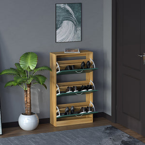 Scarpiera 3 Ante Ripiani Doppia Profondità con Maniglia Verde Quercia 63x24x115cm