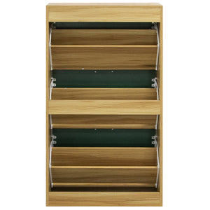 Scarpiera 3 Ante Ripiani Doppia Profondità con Maniglia Verde Quercia 63x24x115cm